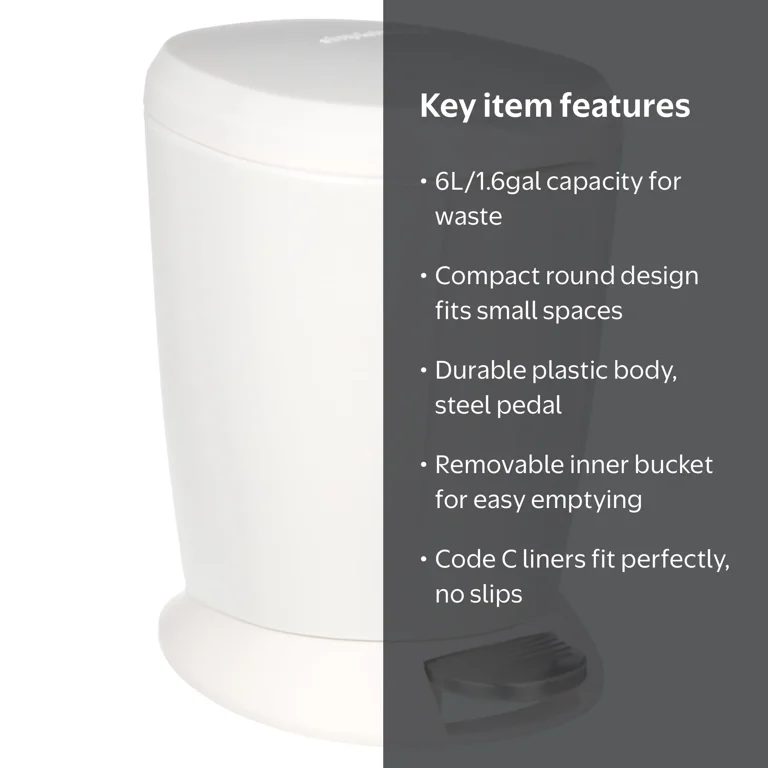 simplehuman Compact Round Bathroom Step Trash Can, 6 Liter / 1.6