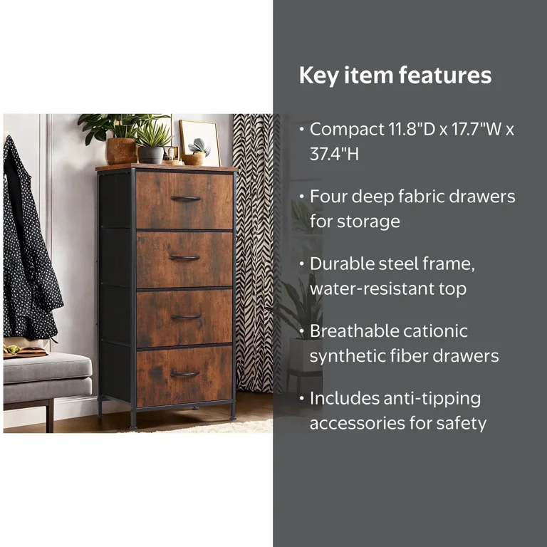 brown fabric dresser Tall Dresser with Drawers,Fabric & Metal Storage Organizer with Wood Top,Space-Saving,Closet, Entryway Furniture for Bedroom Brown