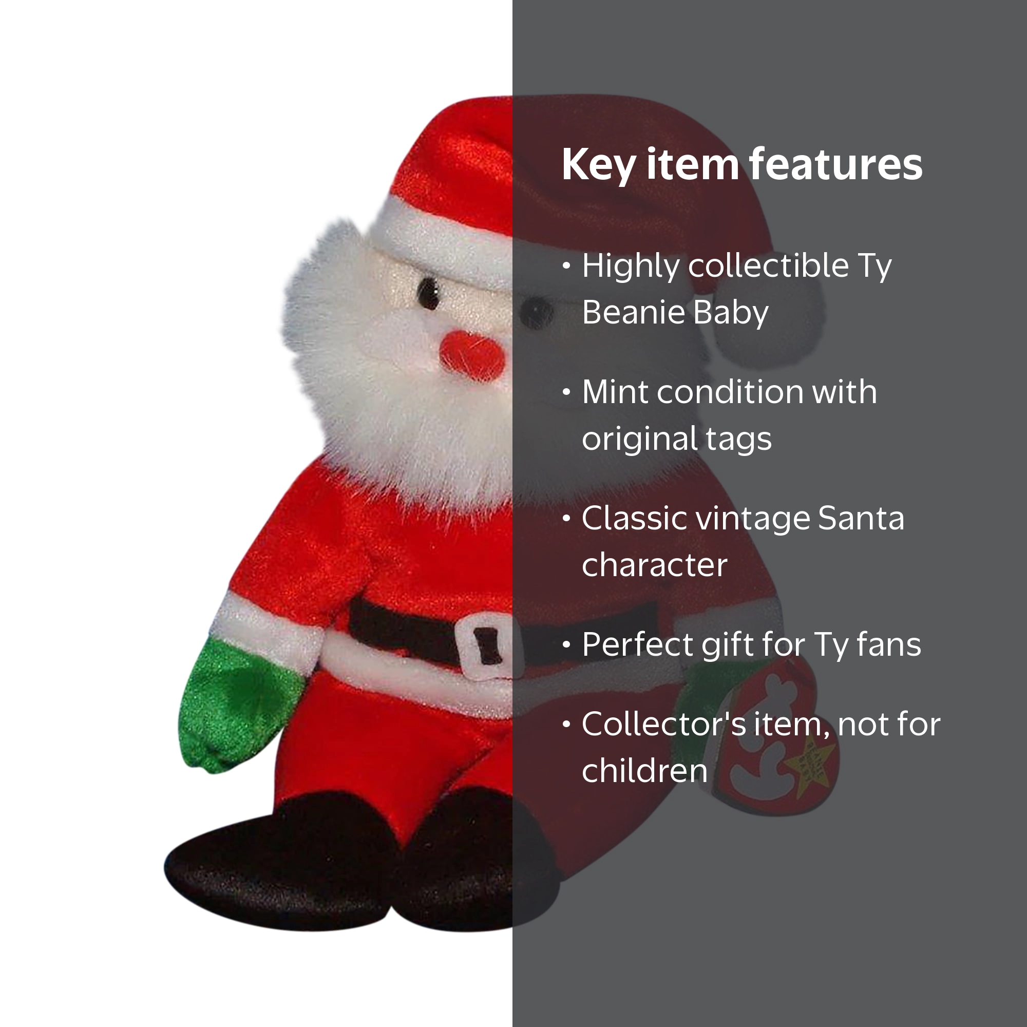Ty Beanie Baby: Santa Plush | Christmas Beanie | Stuffed Animal