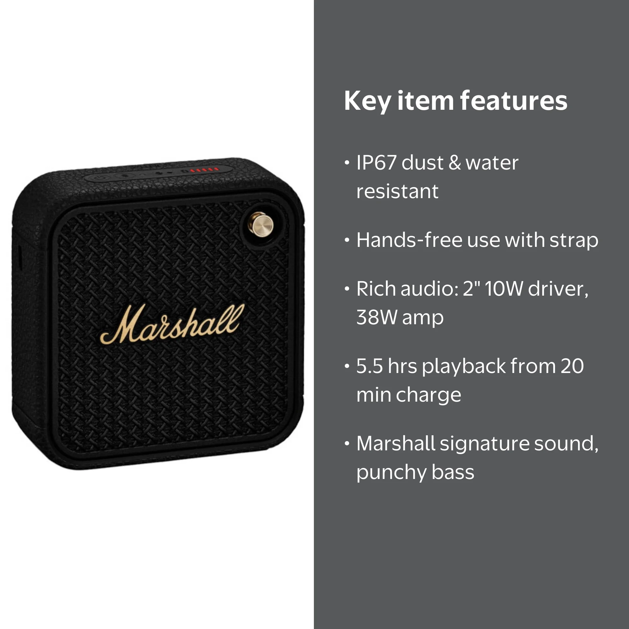 Marshall WILLEN2BTBK Willen II Portable Bluetooth Speaker - Black