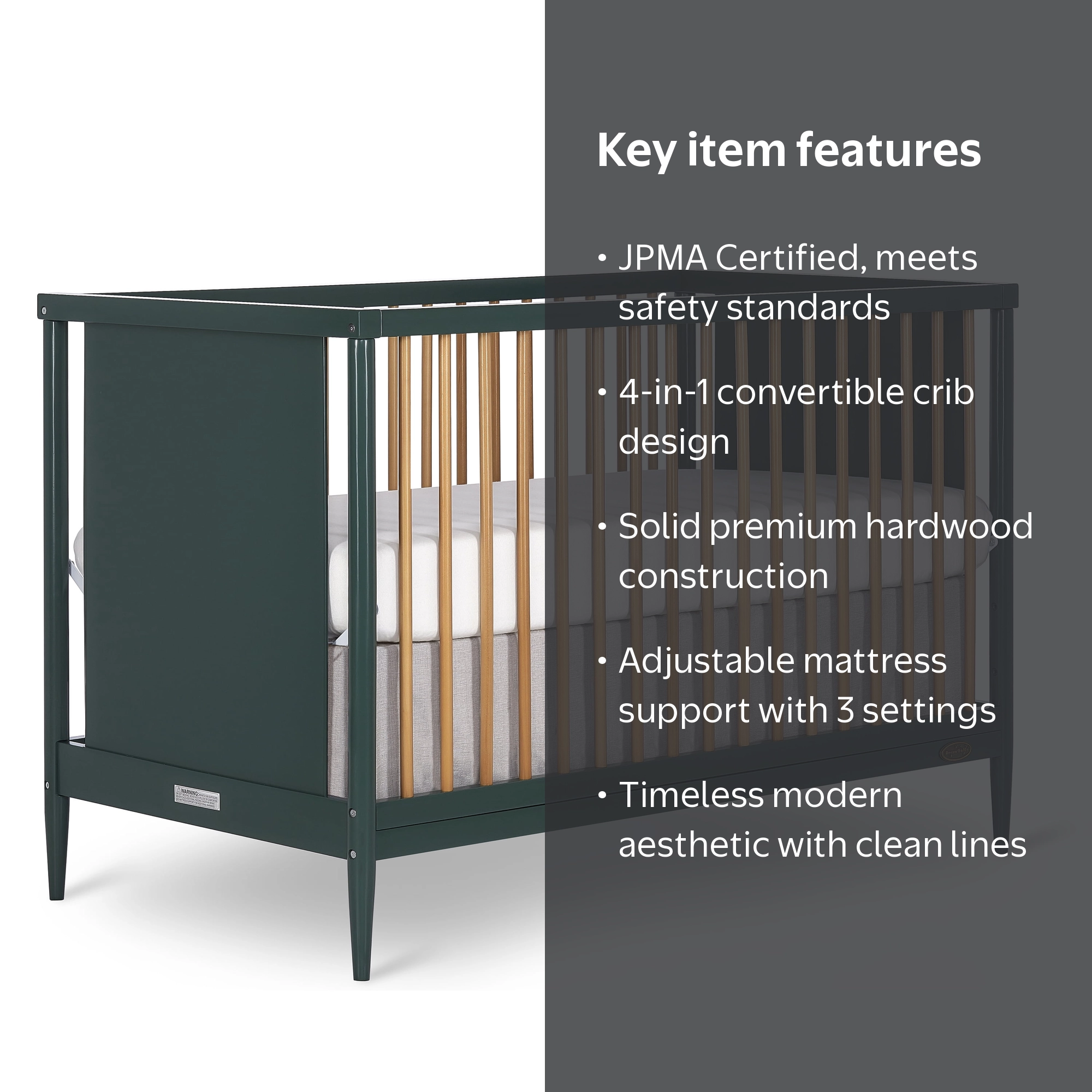 Dream On Me Clover 4-in-1 Convertible Baby Crib with Mattress, Mid
