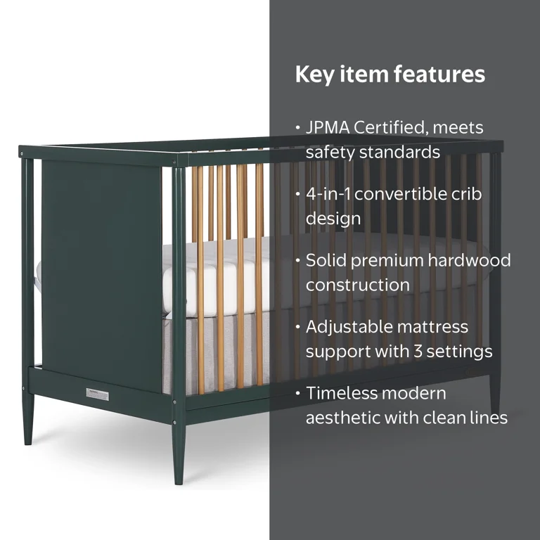 Dream On Me Clover 4-in-1 Convertible Baby Crib with Mattress, Mid