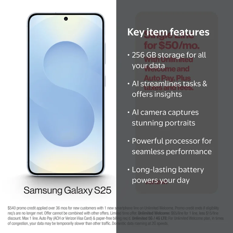 Verizon Samsung Galaxy S25 Blue 256 GB - Walmart.com