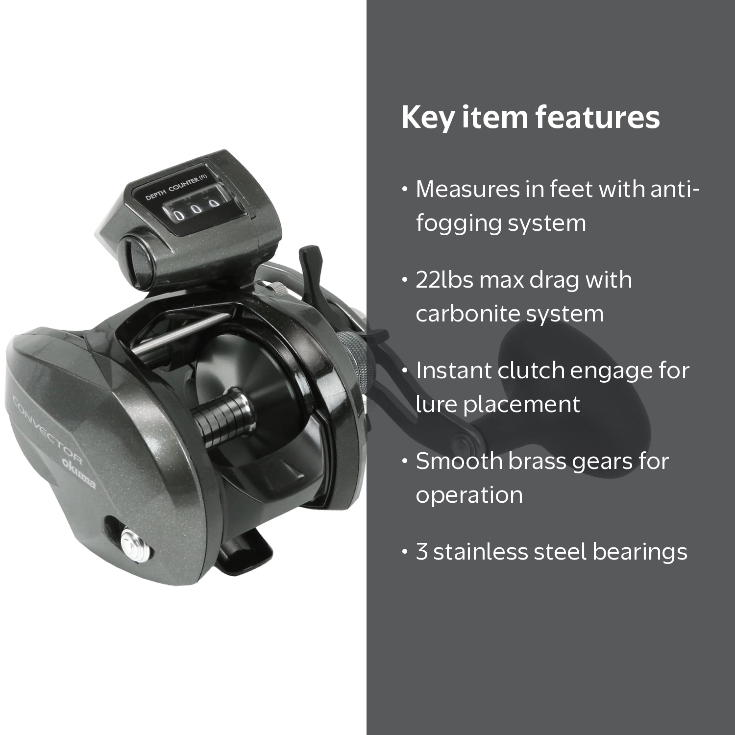 Okuma, Convector Low Profile Line Counter Baitcast Reel, RH, 5.4:1