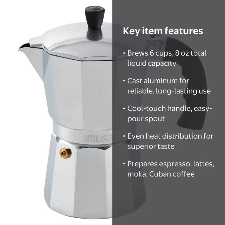 IMUSA, 6-Cup Stovetop Coffeemaker, Silver, Aluminum - Walmart.com