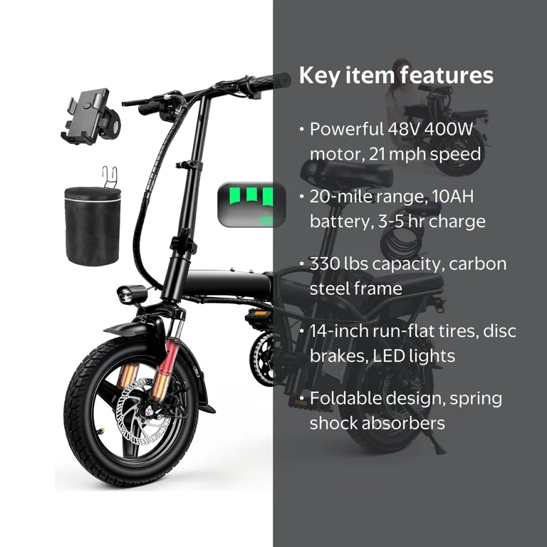 eobike 電動アシスト自転車 48V 10AH Rexei Yeki, 14 Inch Foldable Adult Electric Bicycle, 48V 10Ah 400W