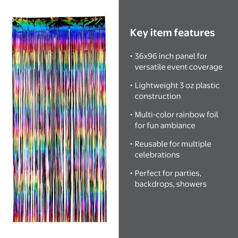 Rainbow Foil Fringe Party Curtain, Multi-Color Backdrop Decoration