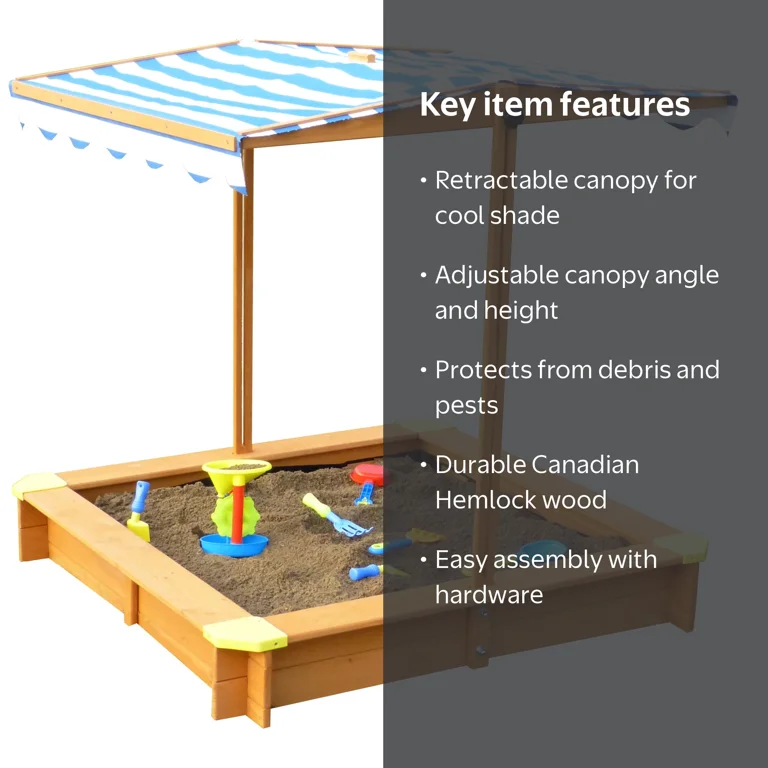Turtleplay Covered Outside Wooden Sandbox with Adjustable Canopy