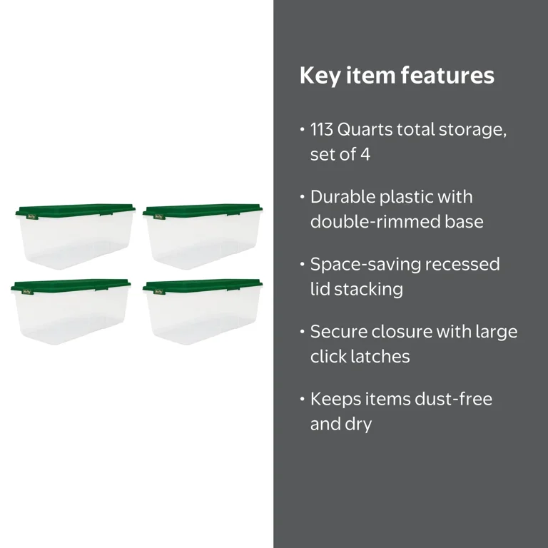 Hefty 113 Quart Clear Plastic Latched Christmas Storage Container