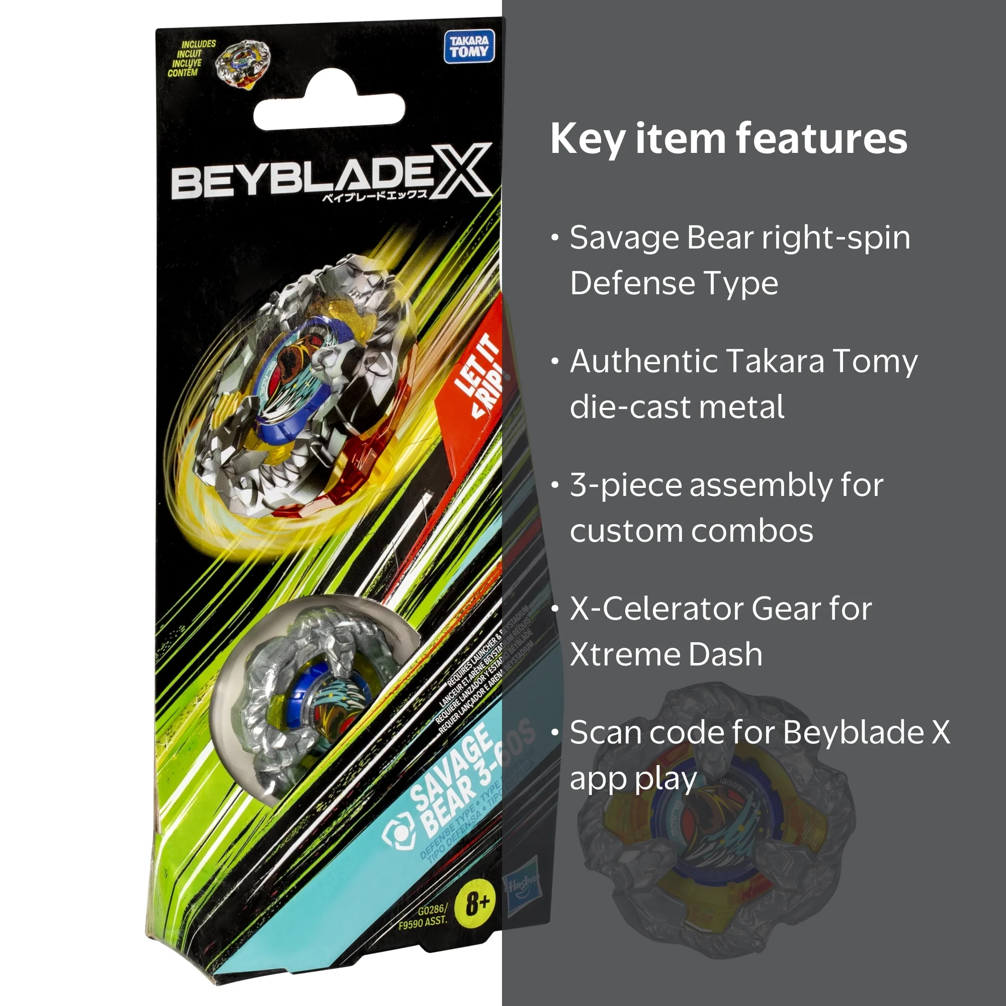 Beyblade Beyblade X Savage Bear3-60S Booster Pack Set with Defense