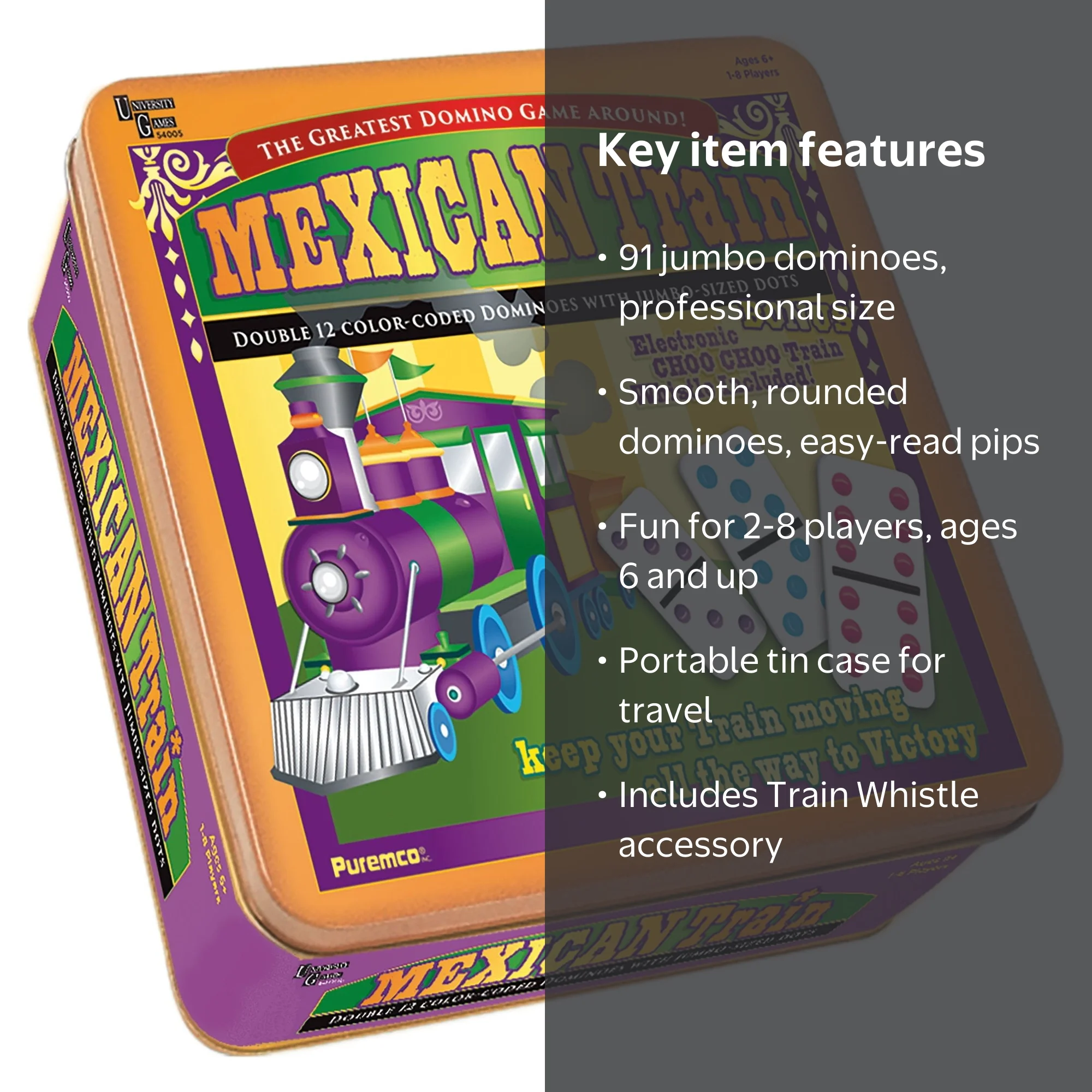 Puremco Mexican Train Domino Game | 91 Jumbo Dominoes for 2-8