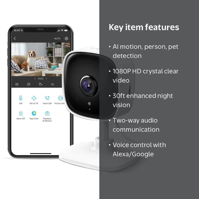 TP-Link Tapo Smart WiFi Camera, 1080p Video, 30 ft Night Vision