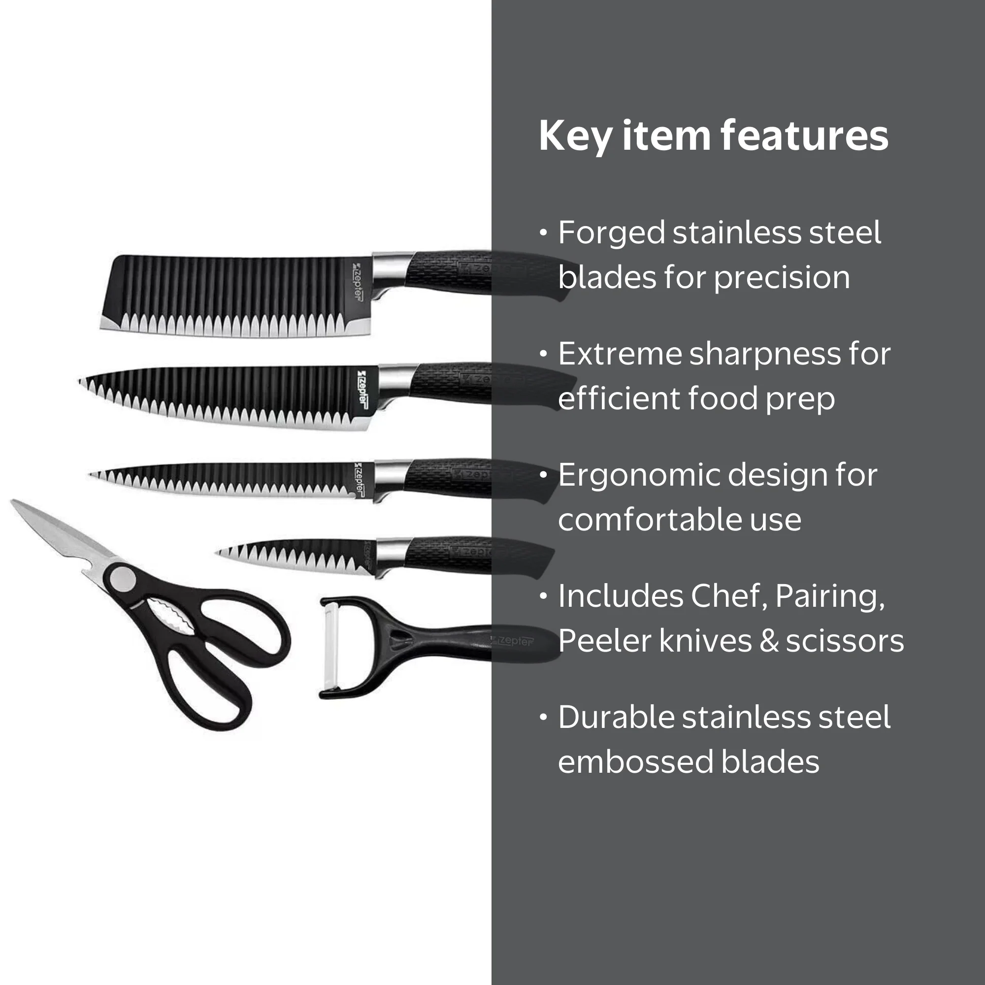 Zepter International 6 Pc Kitchen Knife Set - Black - Walmart.com