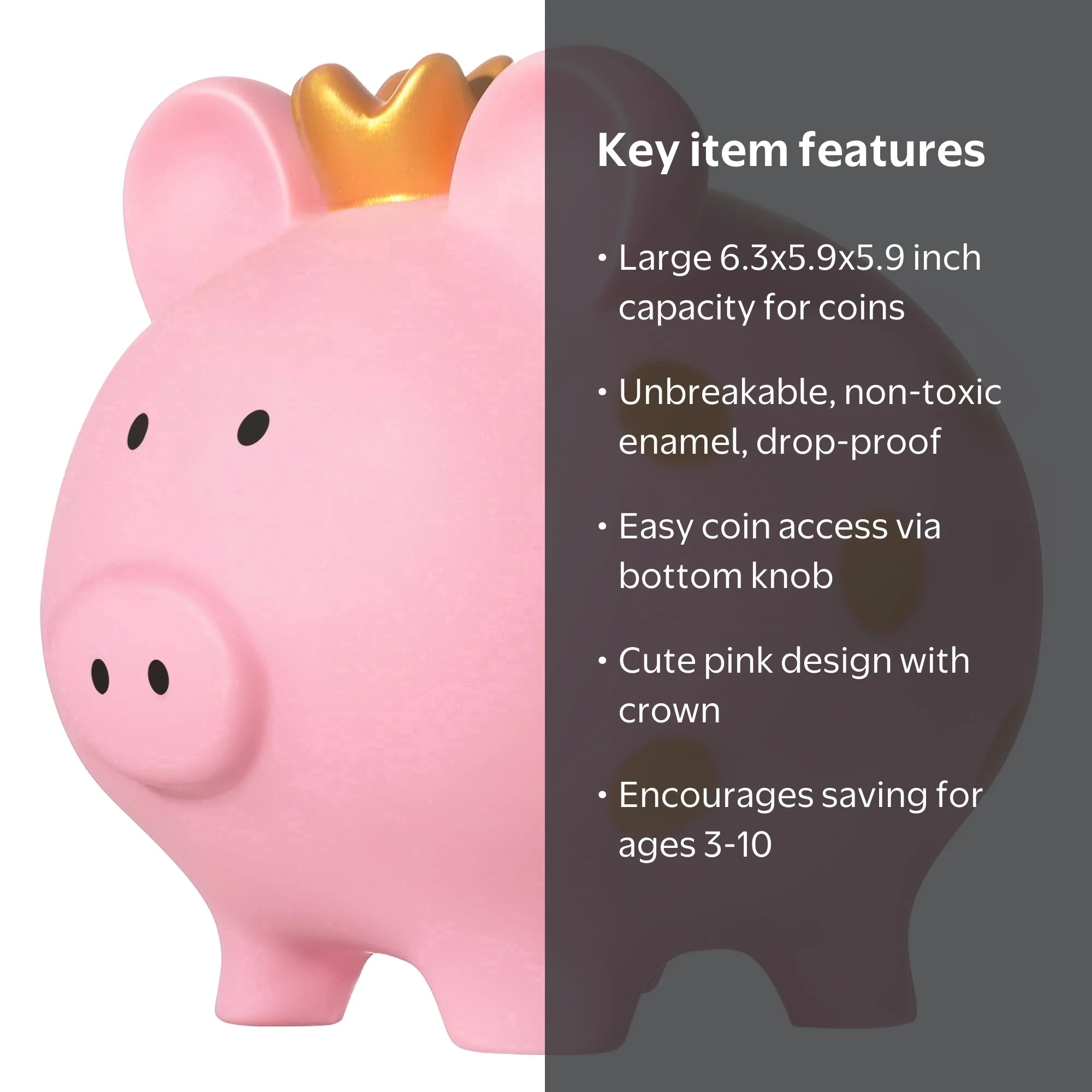 MKLZ, Large Piggy Bank for Kids, Pink, Unbreakable Plastic Coin