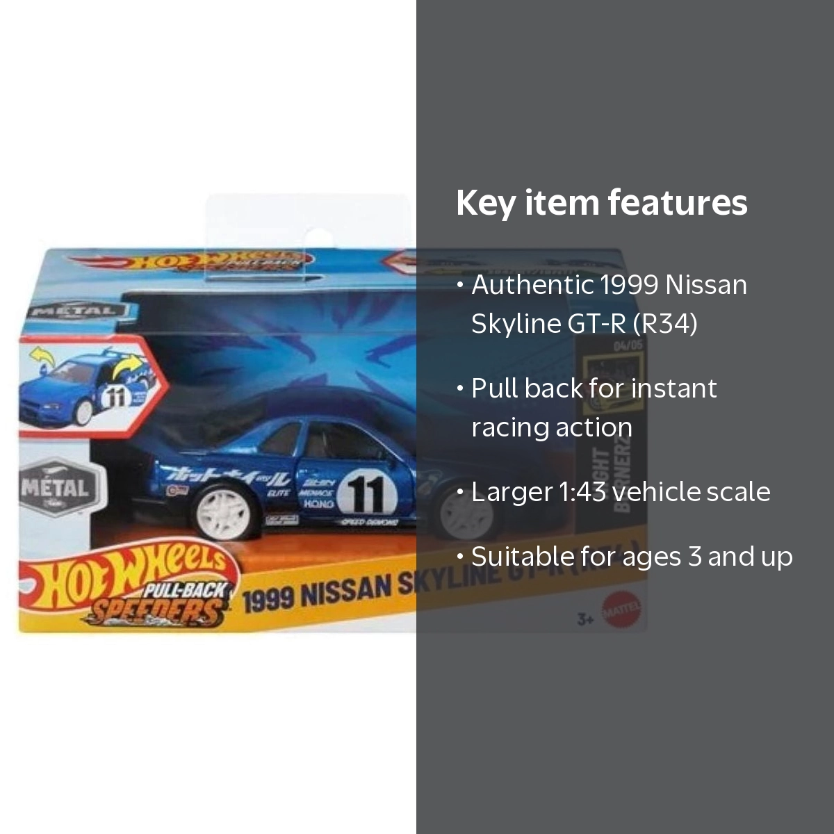 Hot Wheels 1999 Nissan Skyline GT-R (R34) Pullback Speeders Night