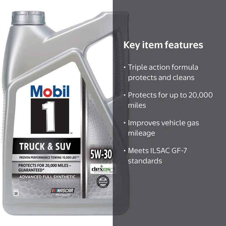 Mobil 1, Truck & SUV Full Synthetic Motor Oil 5W-30, 5 Quart