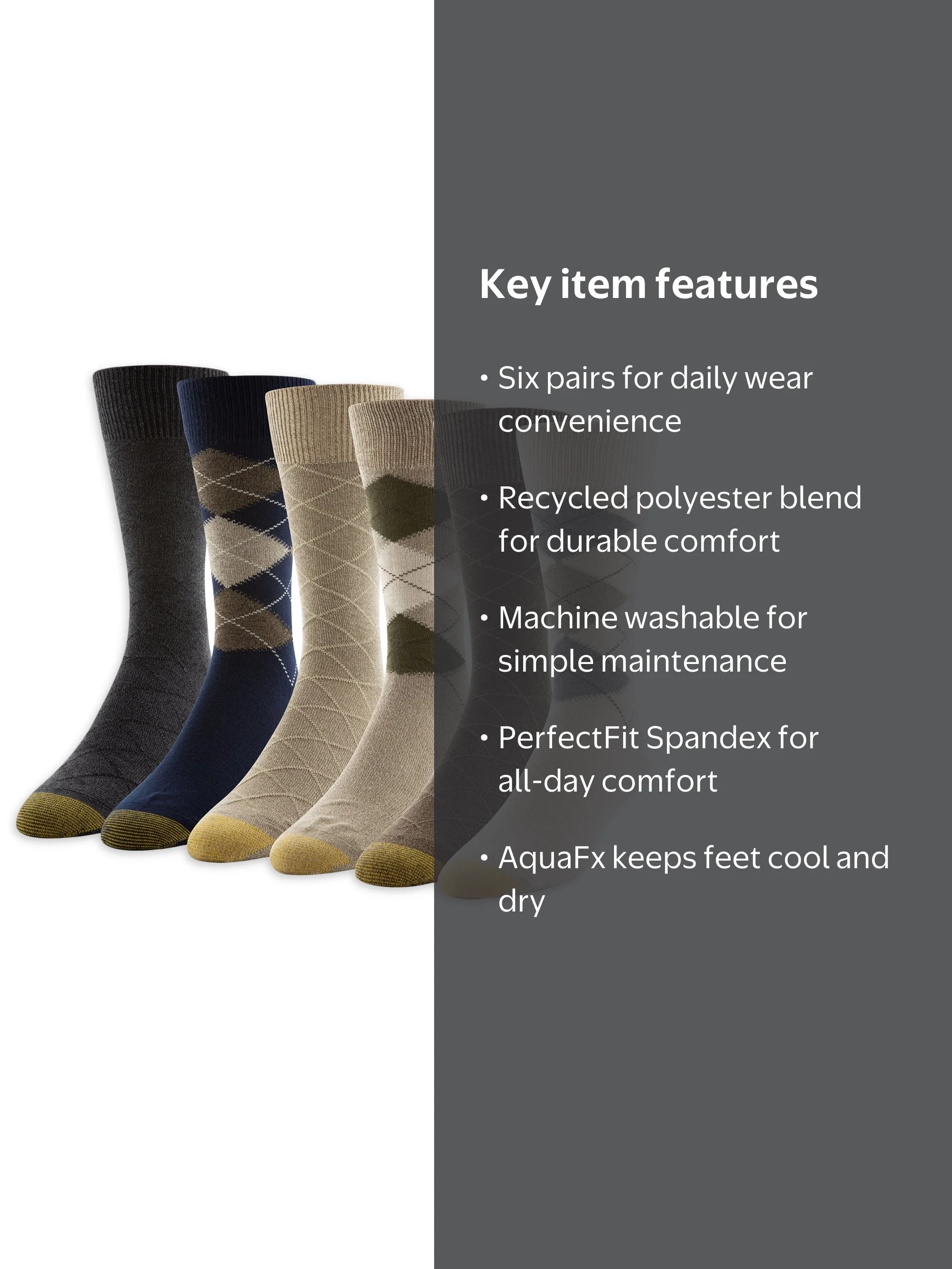 GOLDTOE Men's Casual Argyle Crew Socks 6-Pack Moisture Wicking Comfort -  Walmart.com