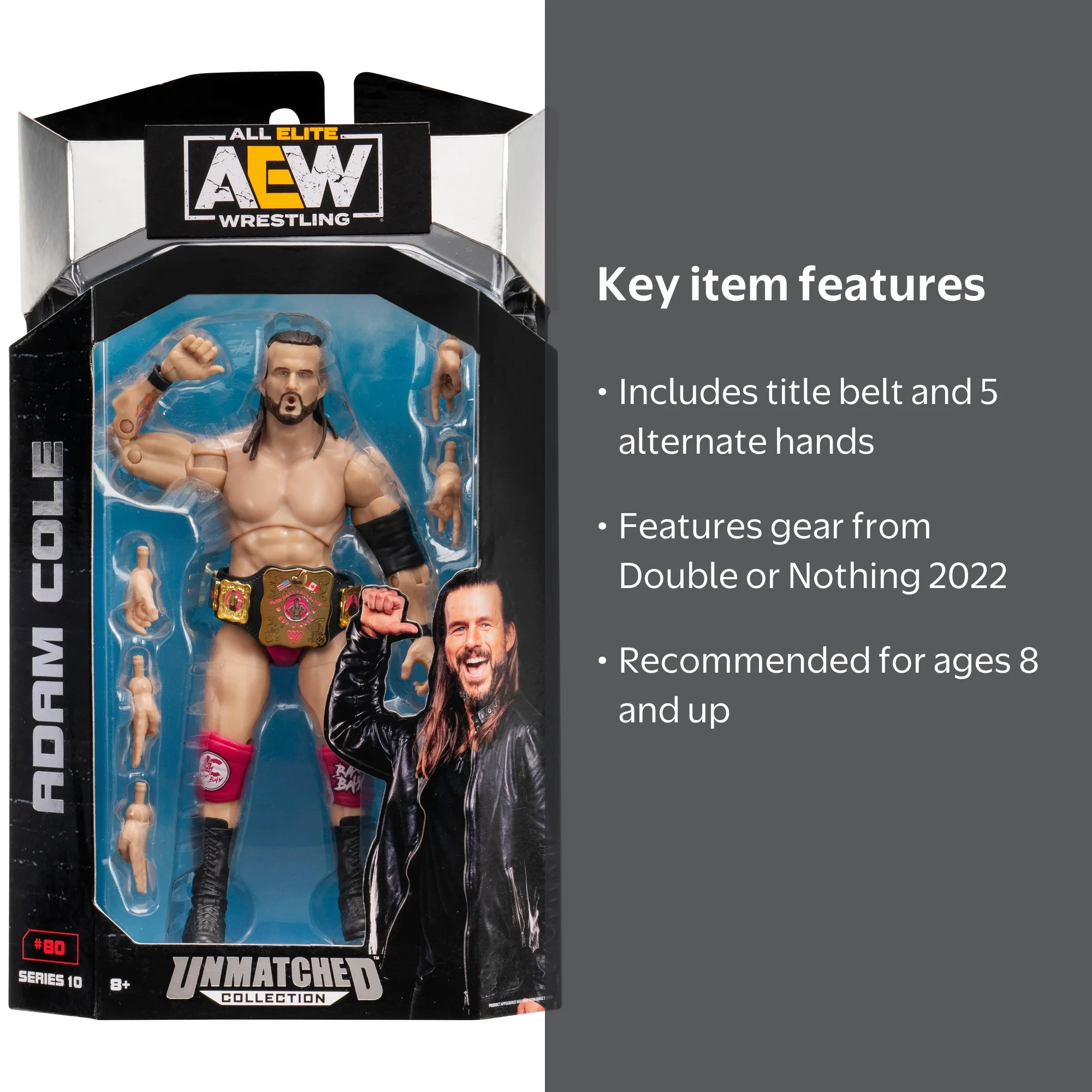AEW Unmatched Adam Cole - 6 inch Figure with Title Belt and Five