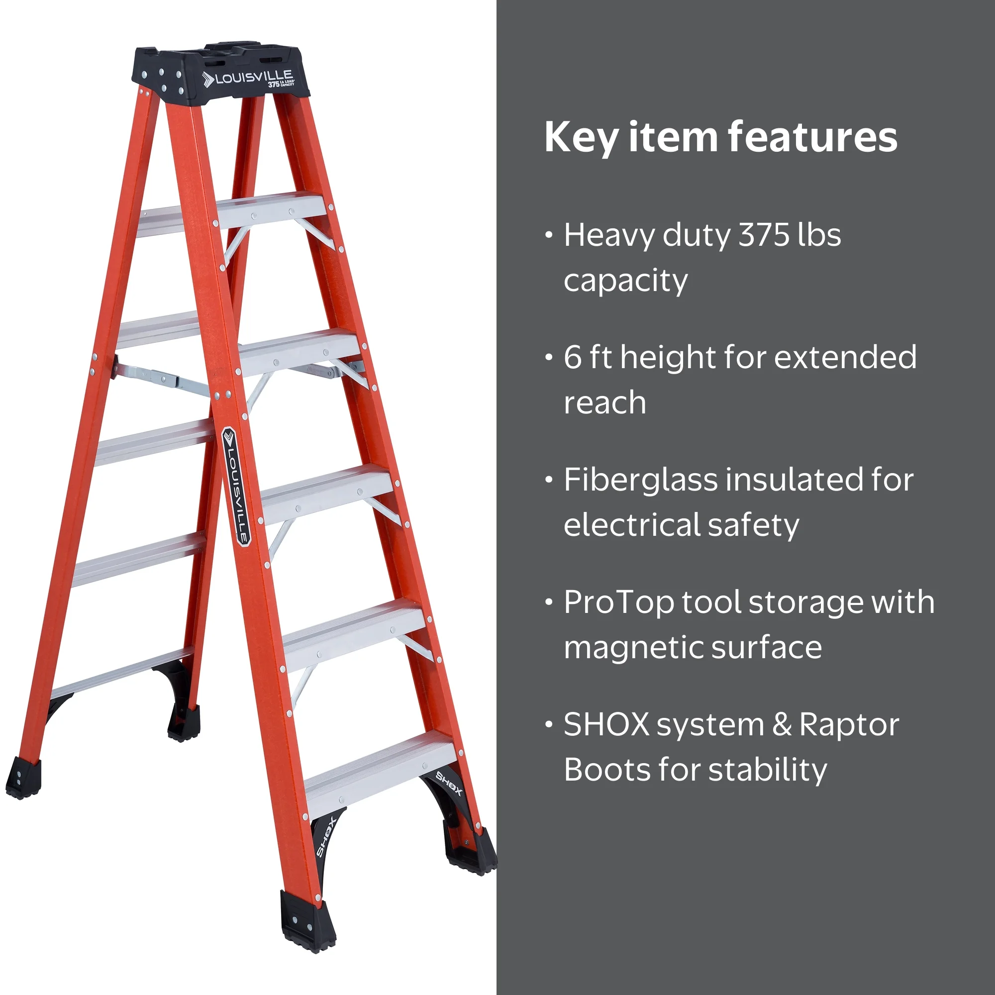 Louisville Ladder 6-Foot Fiberglass Step Ladder, 375-Pound Load