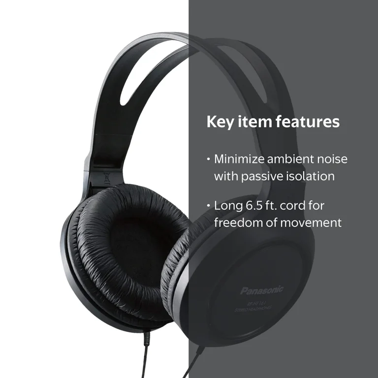 Panasonic, Full-Size Over-Ear Wired Headphones, RP-HT161-K, Black
