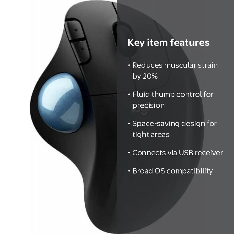 Logitech ERGO M575 Wireless Trackball Mouse, Ergonomic Design