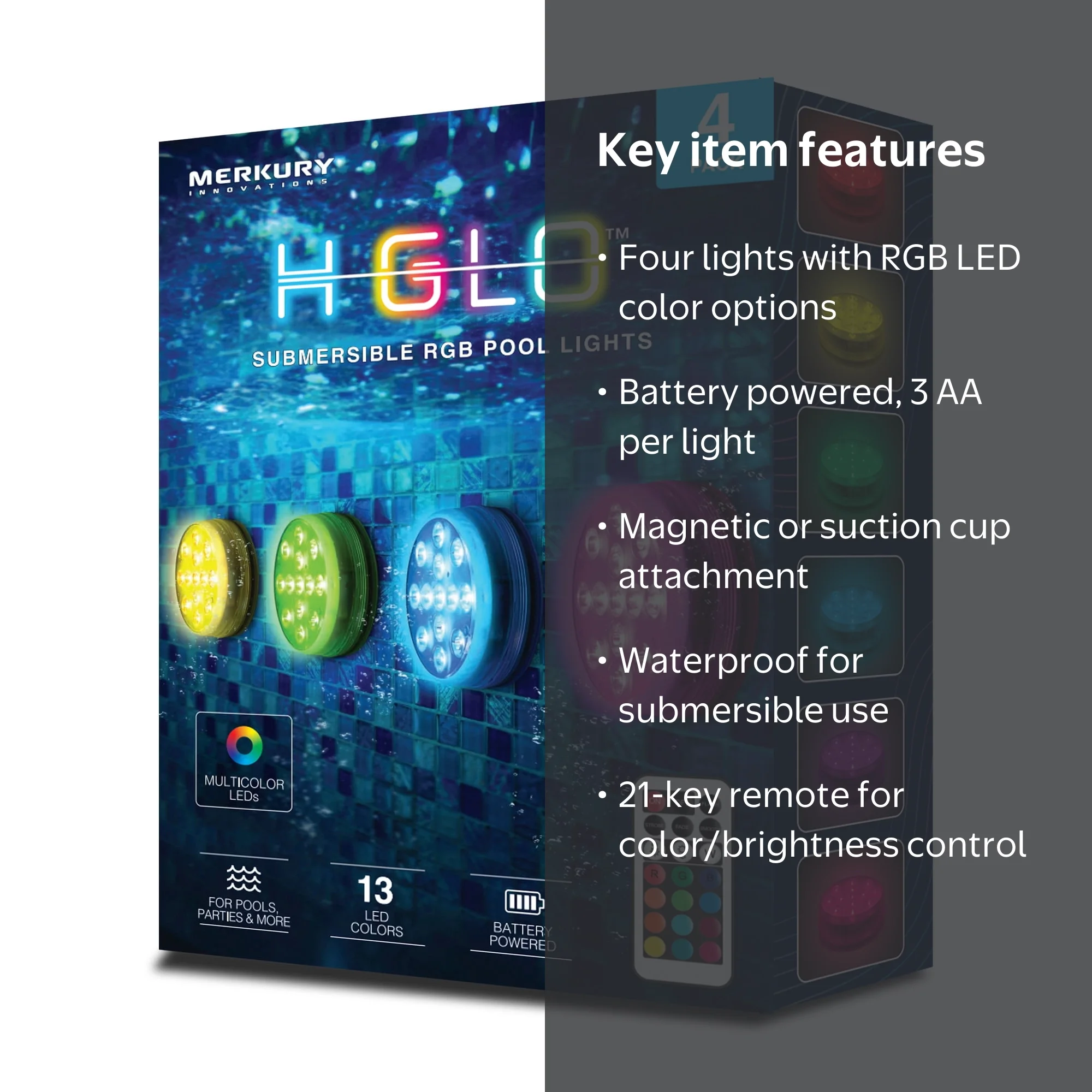 Merkury Innovations 4 Pack RGB Submersible Puck Lights with 21 Key