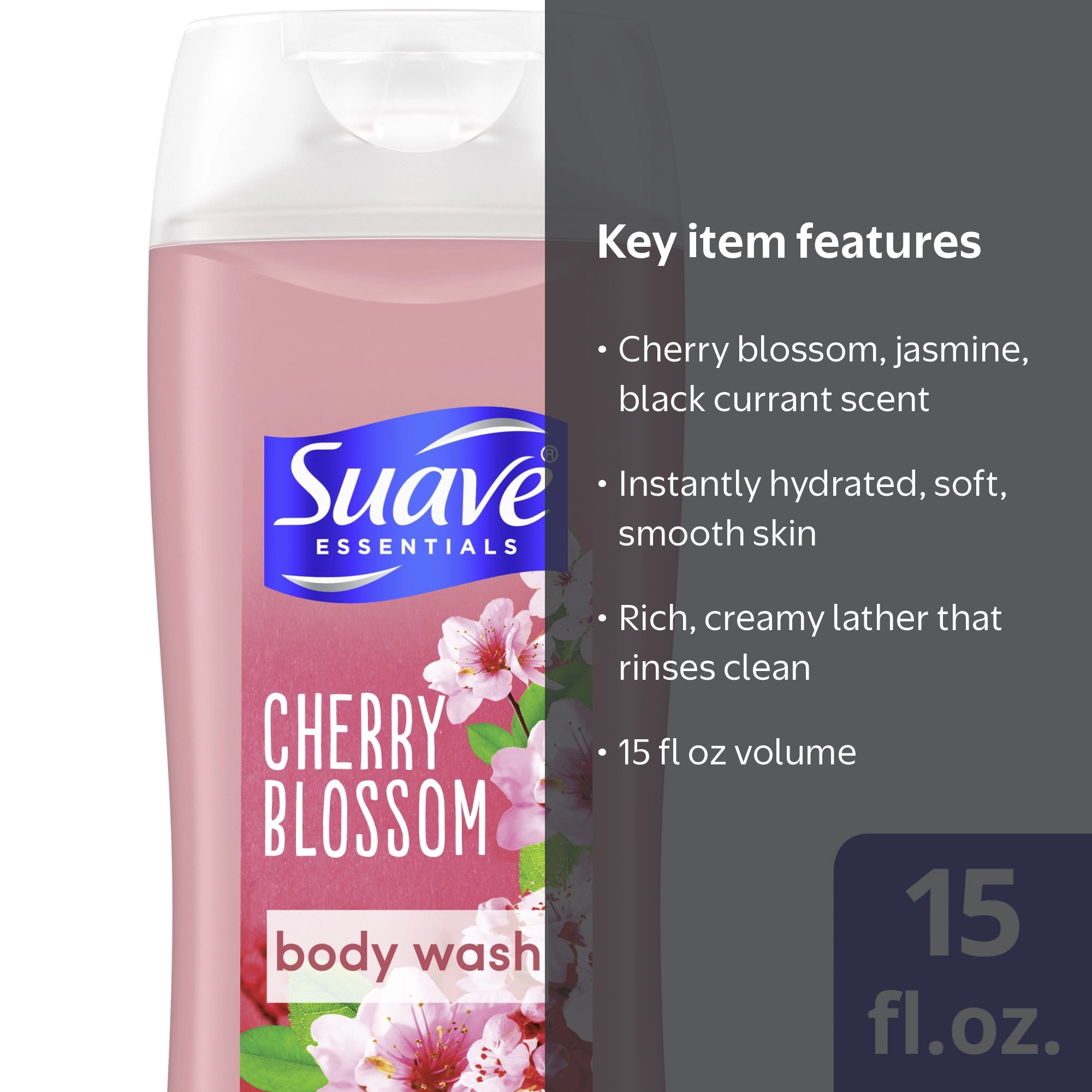 Suave, Essentials Wild Cherry Blossom Body Wash, 15 fl oz