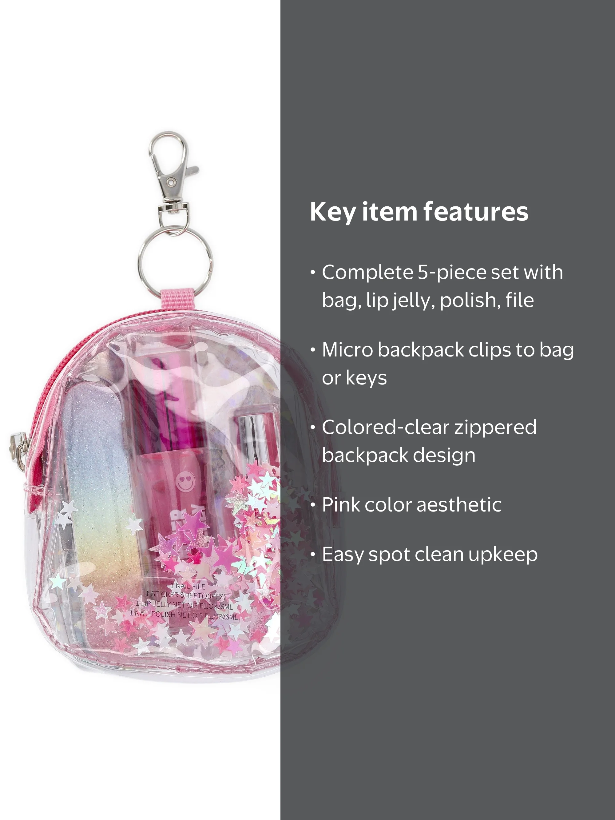 Wonder Nation Micro Backpack Keychain with Beauty Accessories, 5