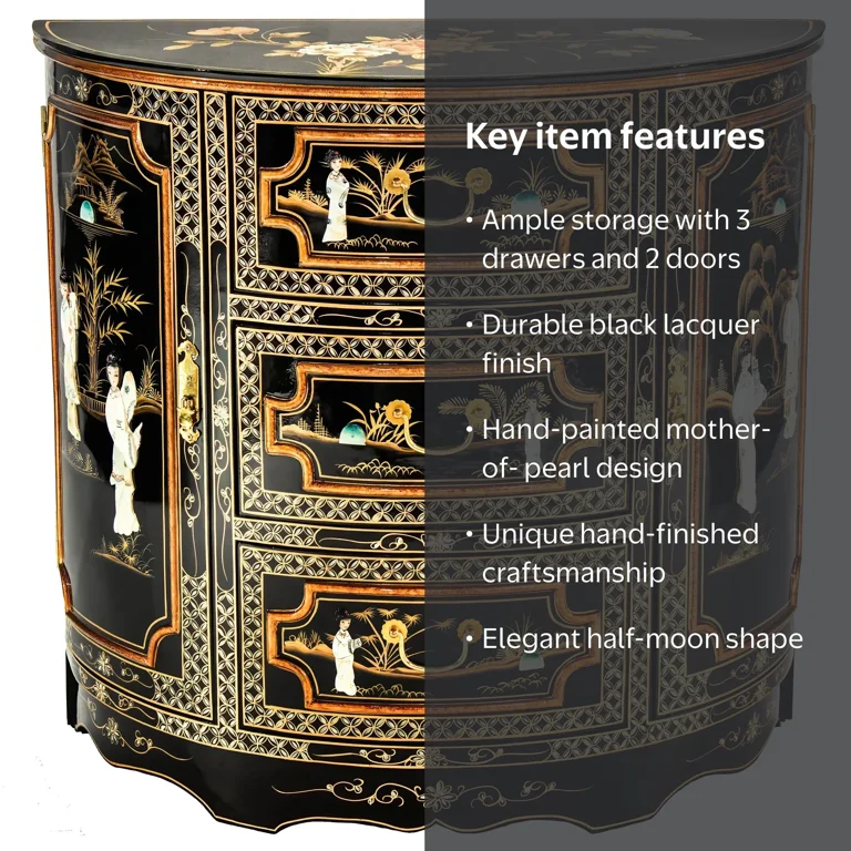 Red Lantern Black Lacquer Half-Moon Cabinet - Royal Ladies