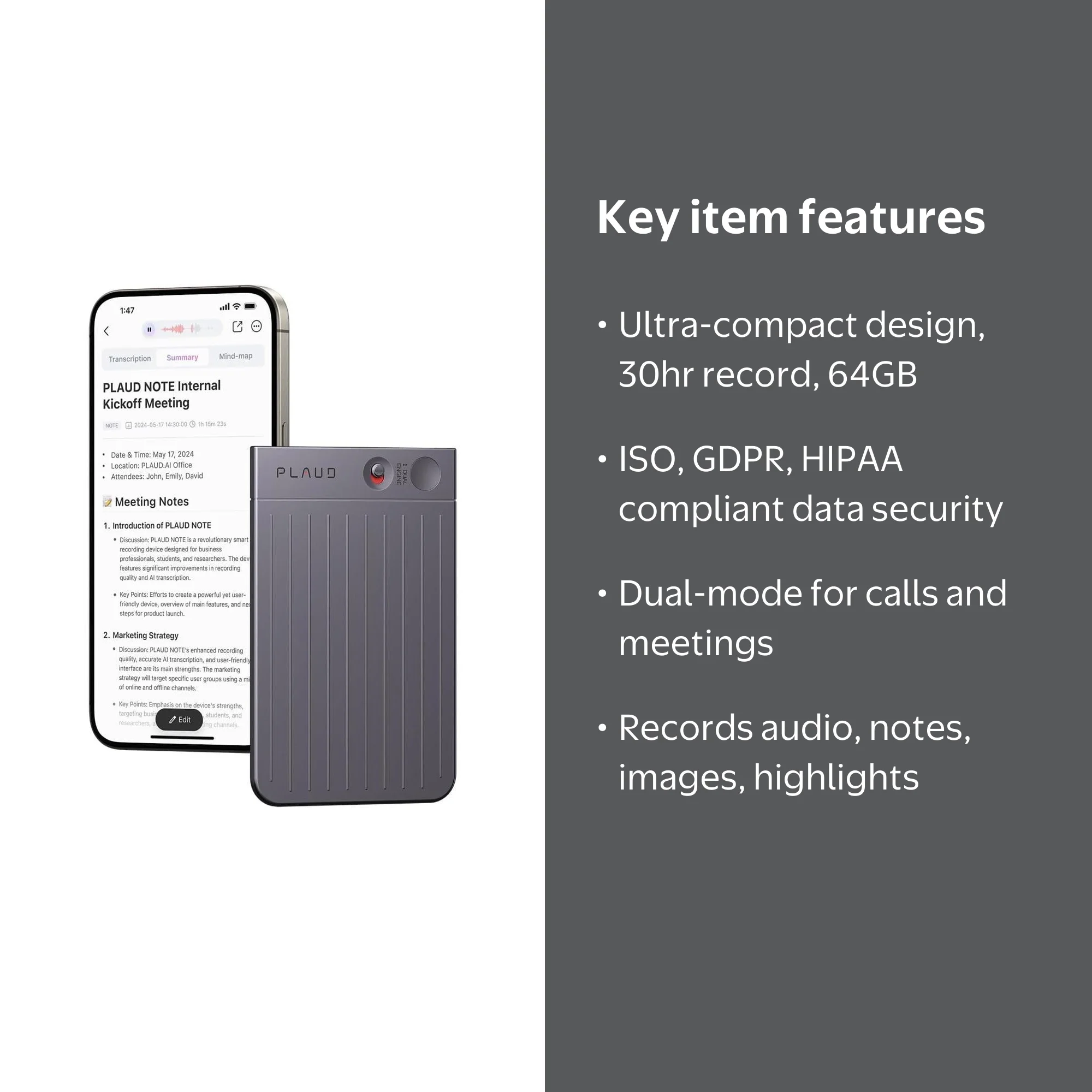 PLAUD NOTE: ChatGPT Empowered AI Voice Recorder w/ Black Magnetic