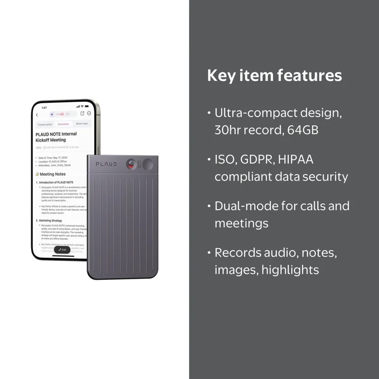 PLAUD NOTE: ChatGPT Empowered AI Voice Recorder w/ Black Magnetic