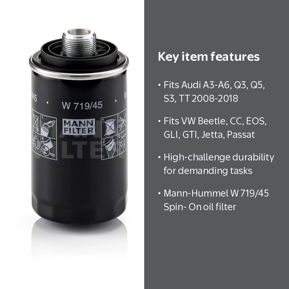 MANN-FILTER, Oil Filter, W 719/45, Fits Volkswagen Tiguan and Audi