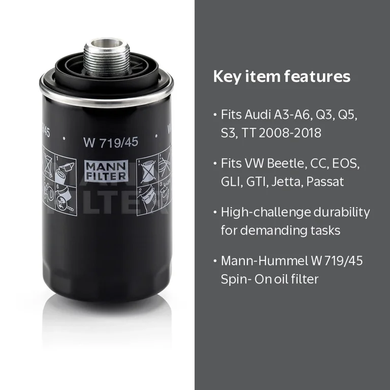 MANN-FILTER, Oil Filter, W 719/45, Fits Volkswagen Tiguan and Audi