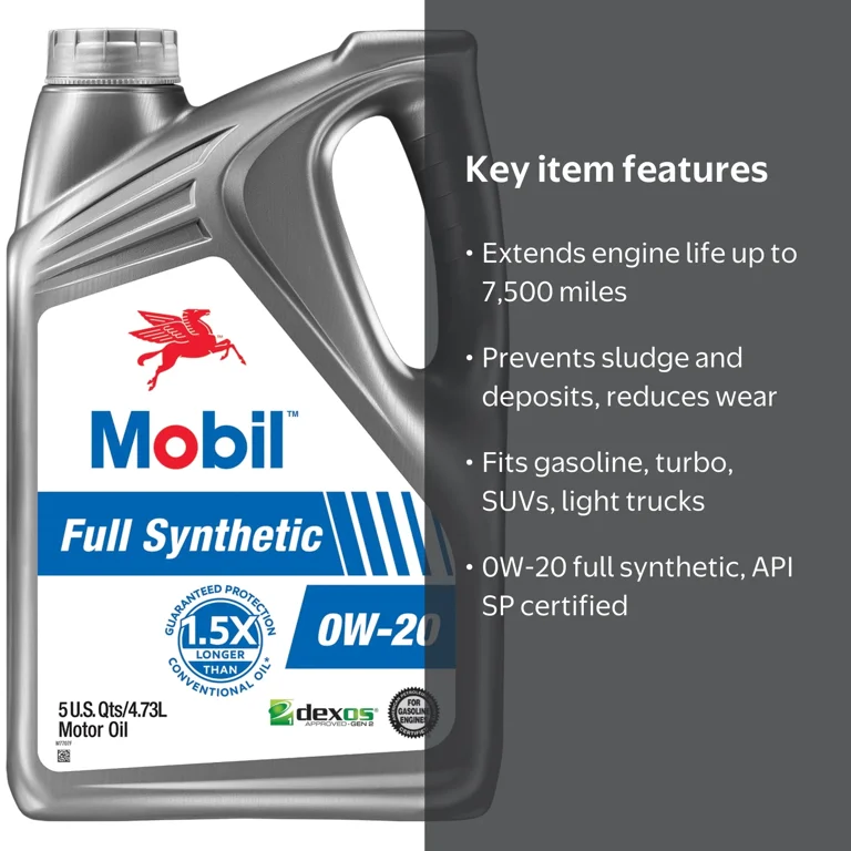 Mobil Full Synthetic Motor Oil 0W-20, 5 Quart - Walmart.com
