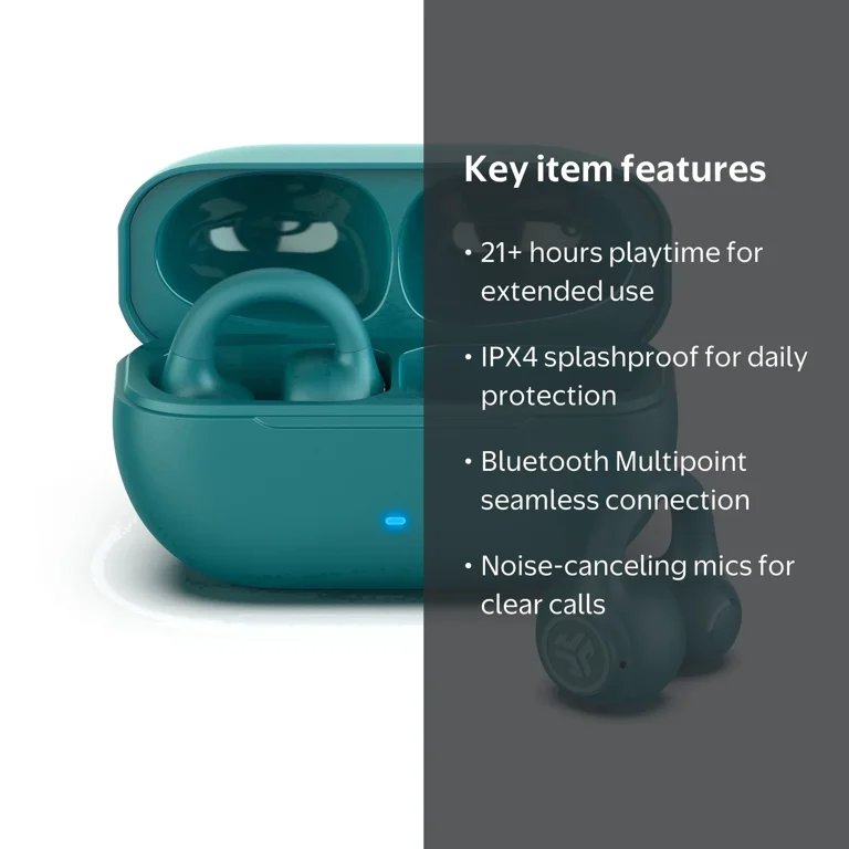 JLab Flex Open Ear Koptelefoon – Clip-on, Bluetooth 5, 21 Uur Speeltijd, App-aanpassing, MEMS-microfoon, Zwart