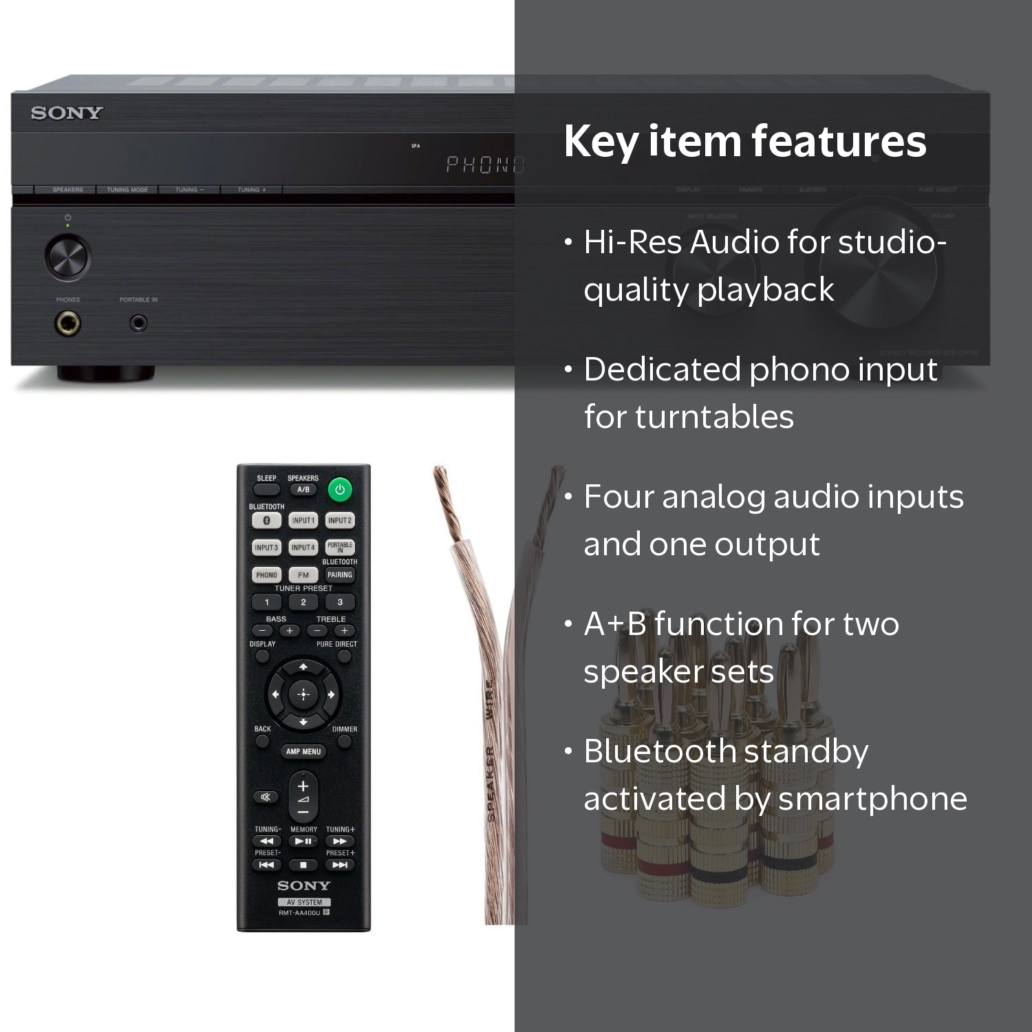 Sony, Stereo Receiver, 2-ch with Phono Inputs and Bluetooth bundle