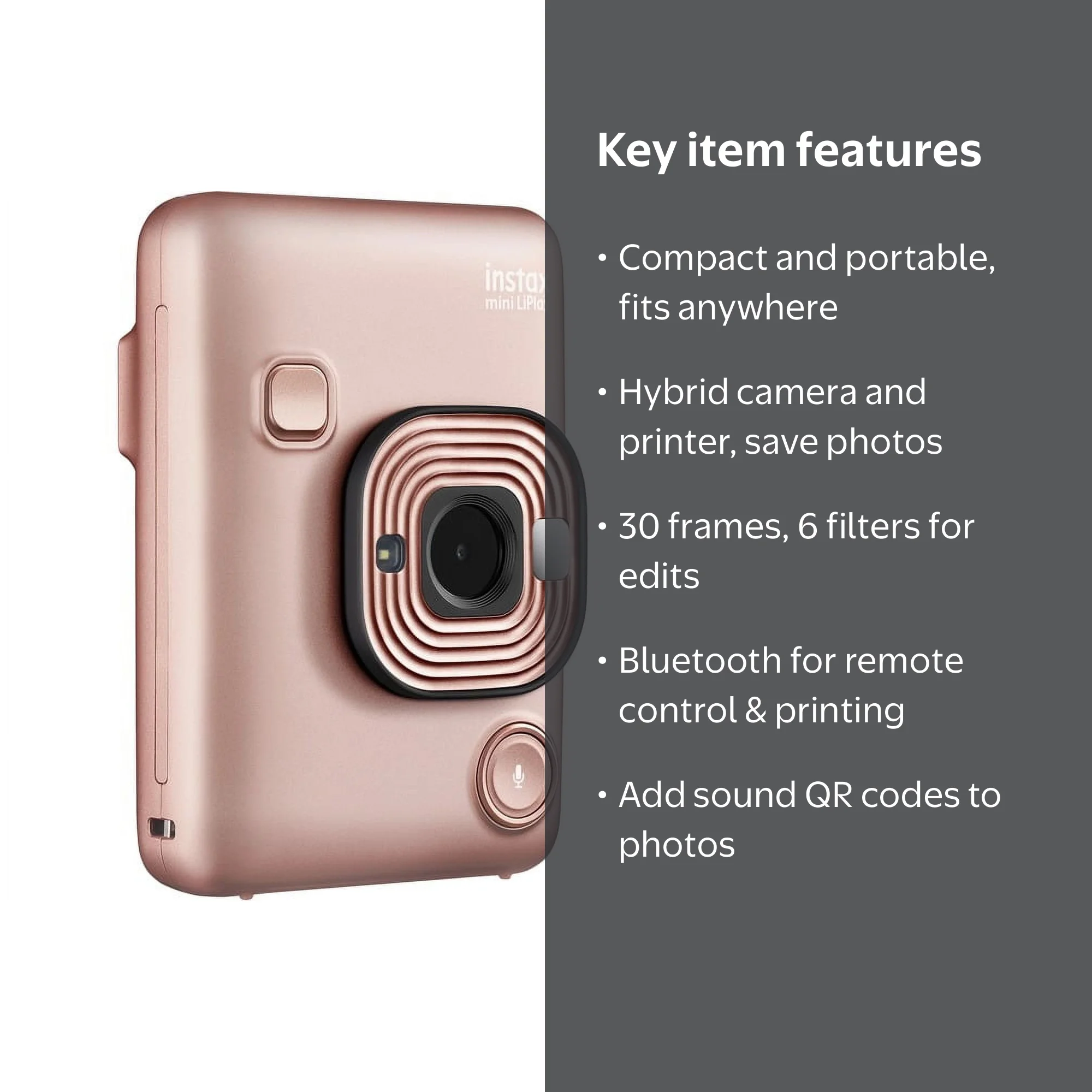 Instax Mini Hybrid LiPlay Camera, Blush Gold - Walmart.com