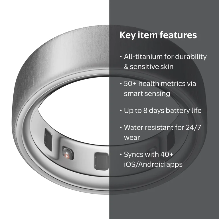 Oura Ring 4, Brushed Silver, Size 4, Smart Wearable, Sleep