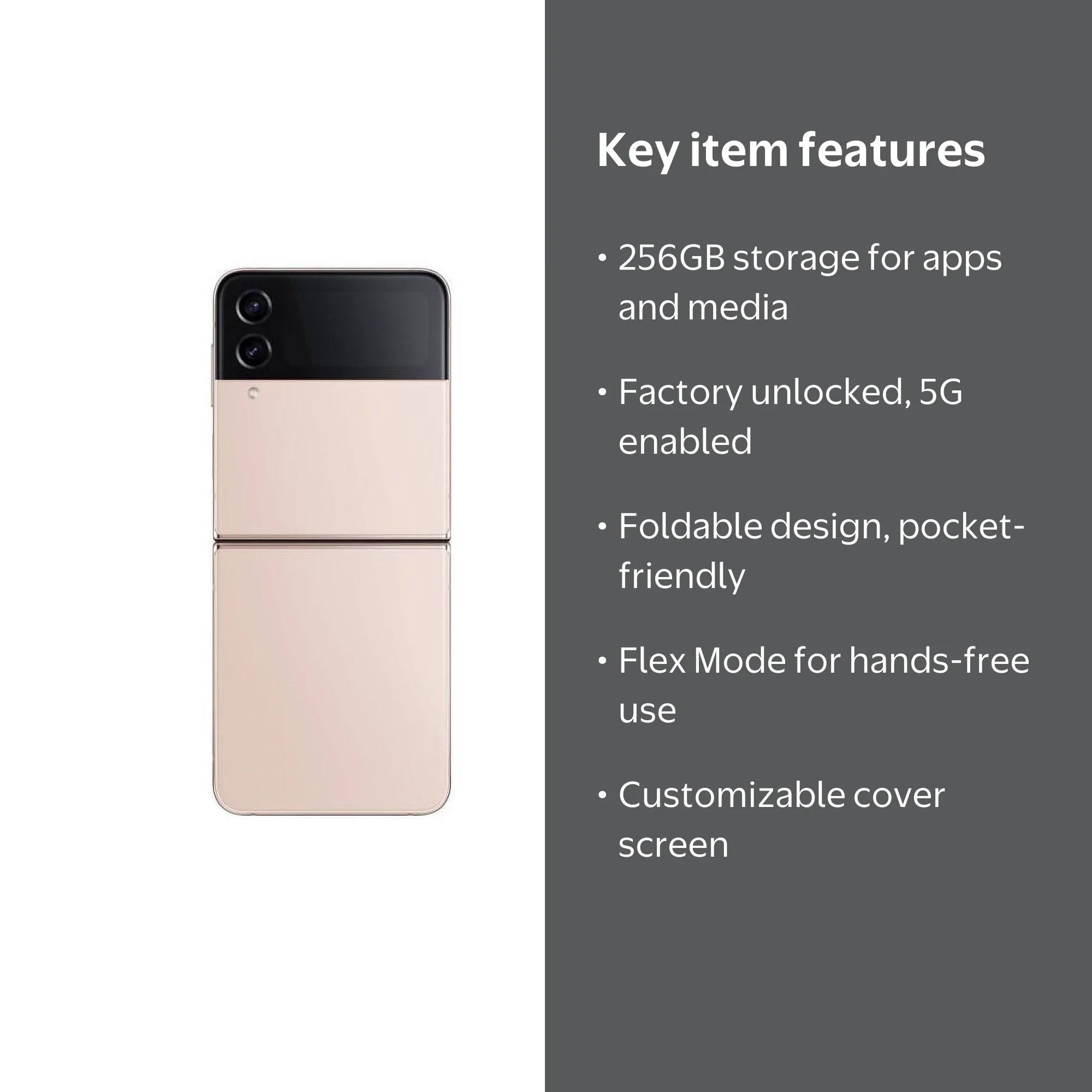 Samsung Galaxy Z Flip 4 5G, 256GB, Factory Unlocked, Pink Gold