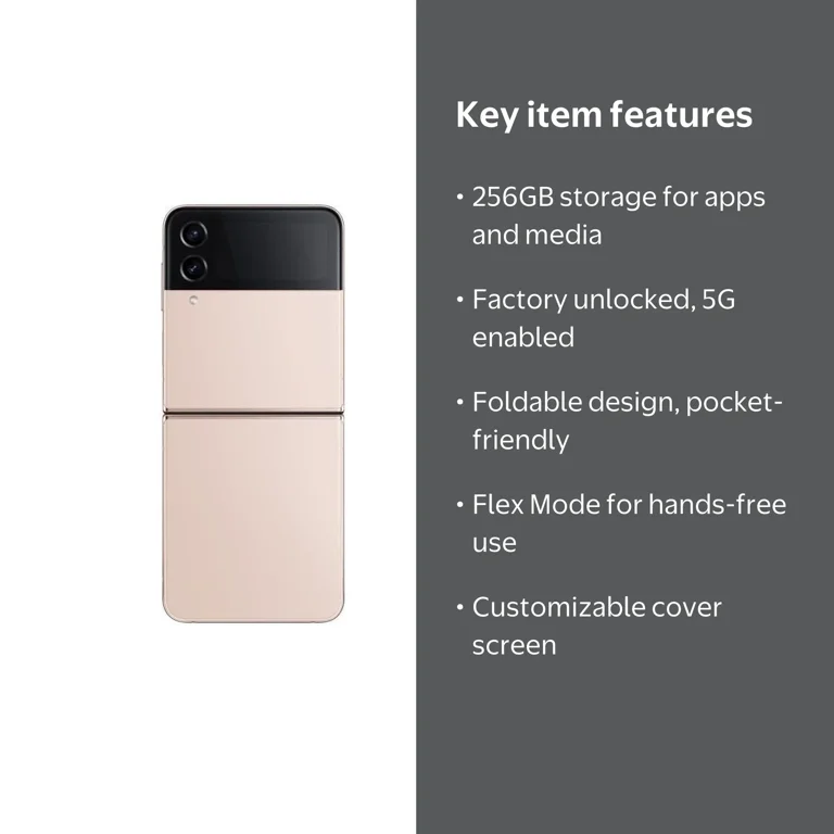 Samsung Galaxy Z Flip 4 5G, 256GB, Factory Unlocked, Pink Gold