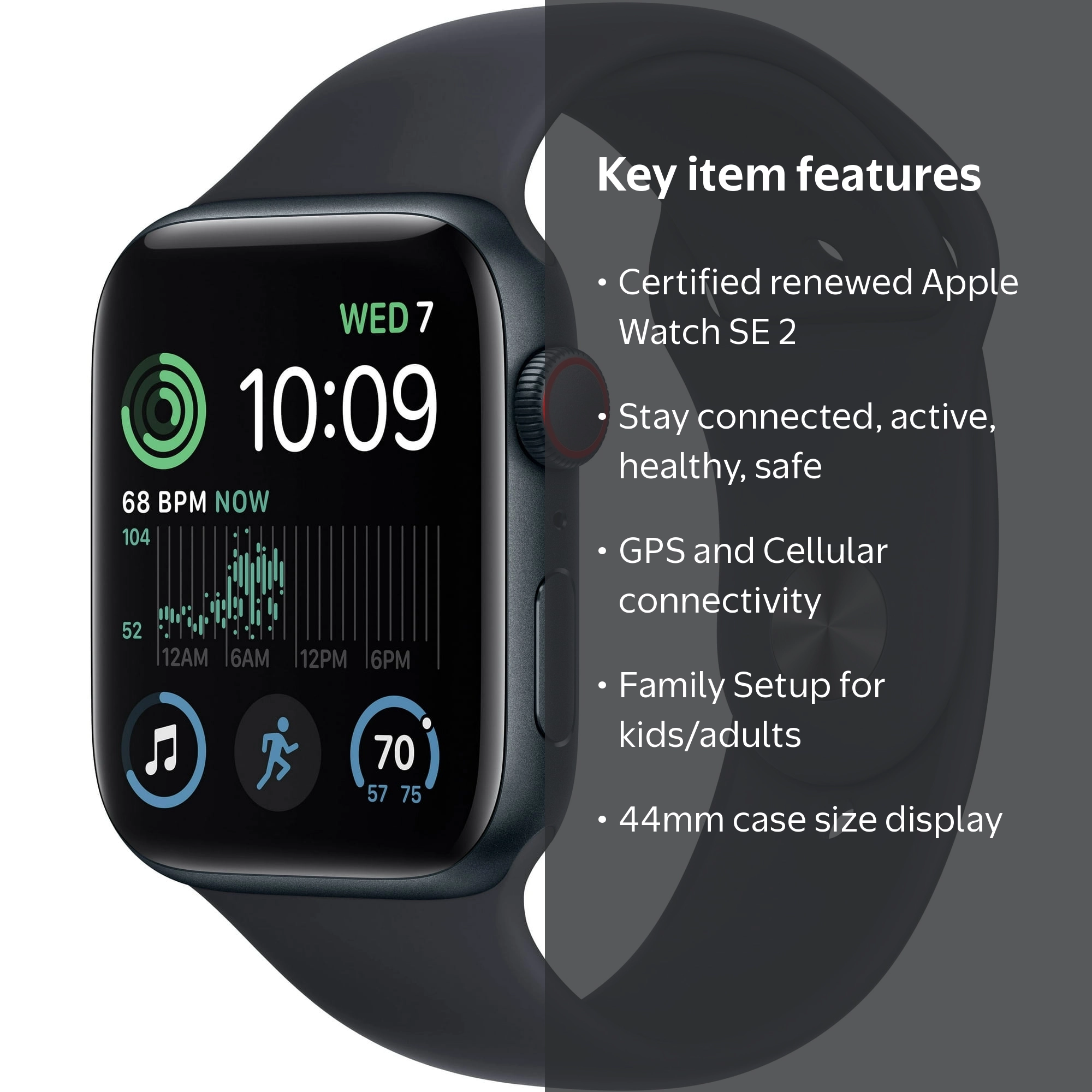 Apple, Restored Apple Watch SE 2, 44mm, GPS+Cellular, Aluminum