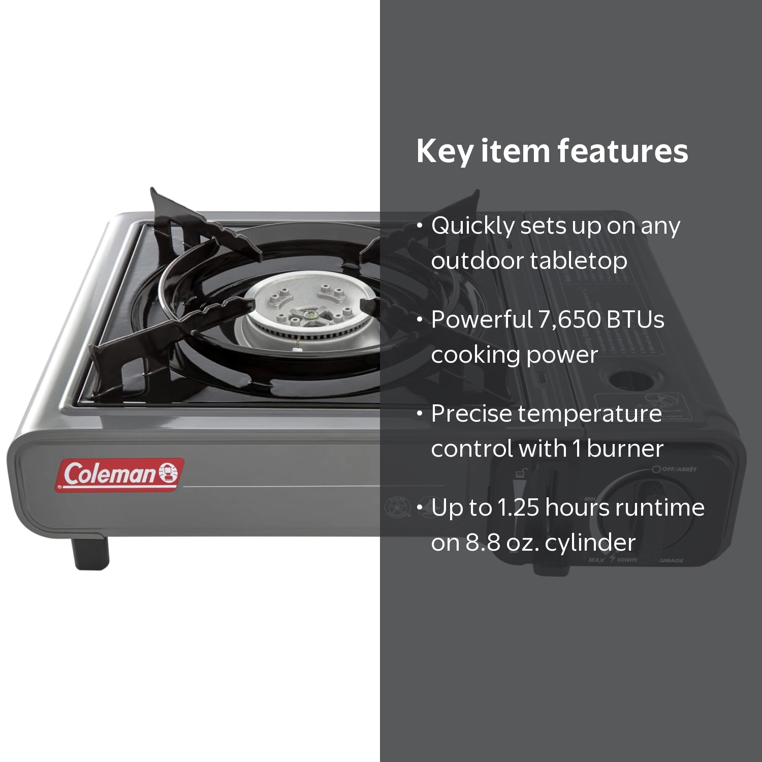 Coleman Tabletop Portable Butane Camping Stove, 1 Burner, Gray