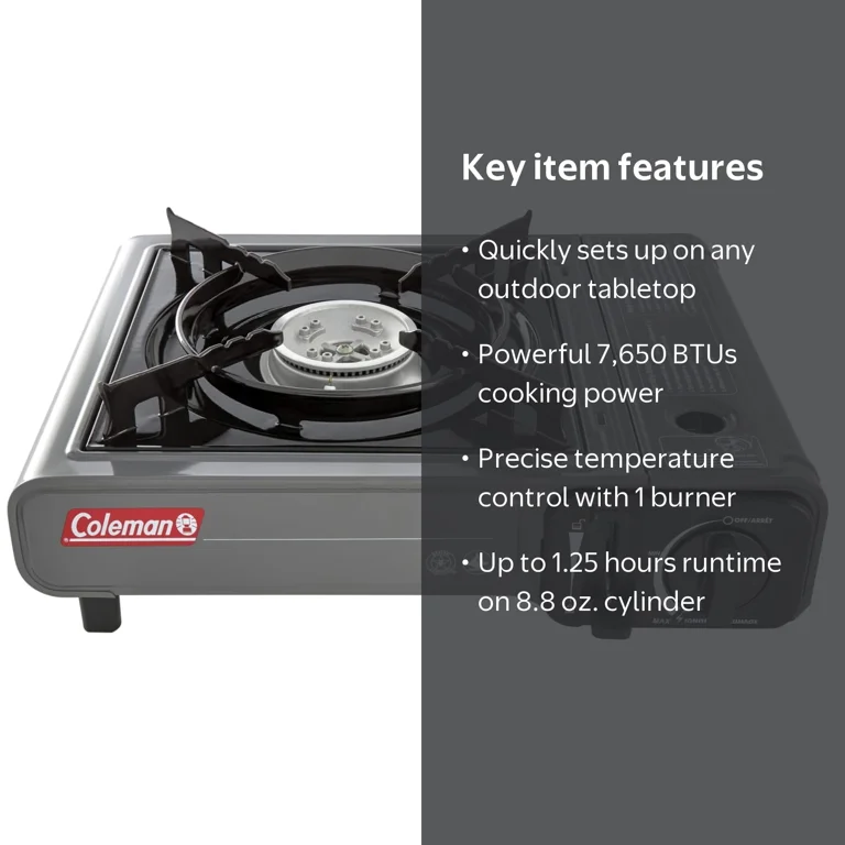 Coleman Tabletop Portable Butane Camping Stove, 1 Burner, Gray