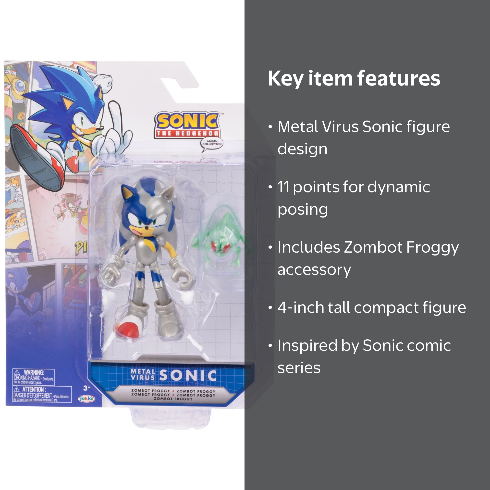 Sega 4 inch Tall Action Figure Comic Metal Virus Sonic with 11