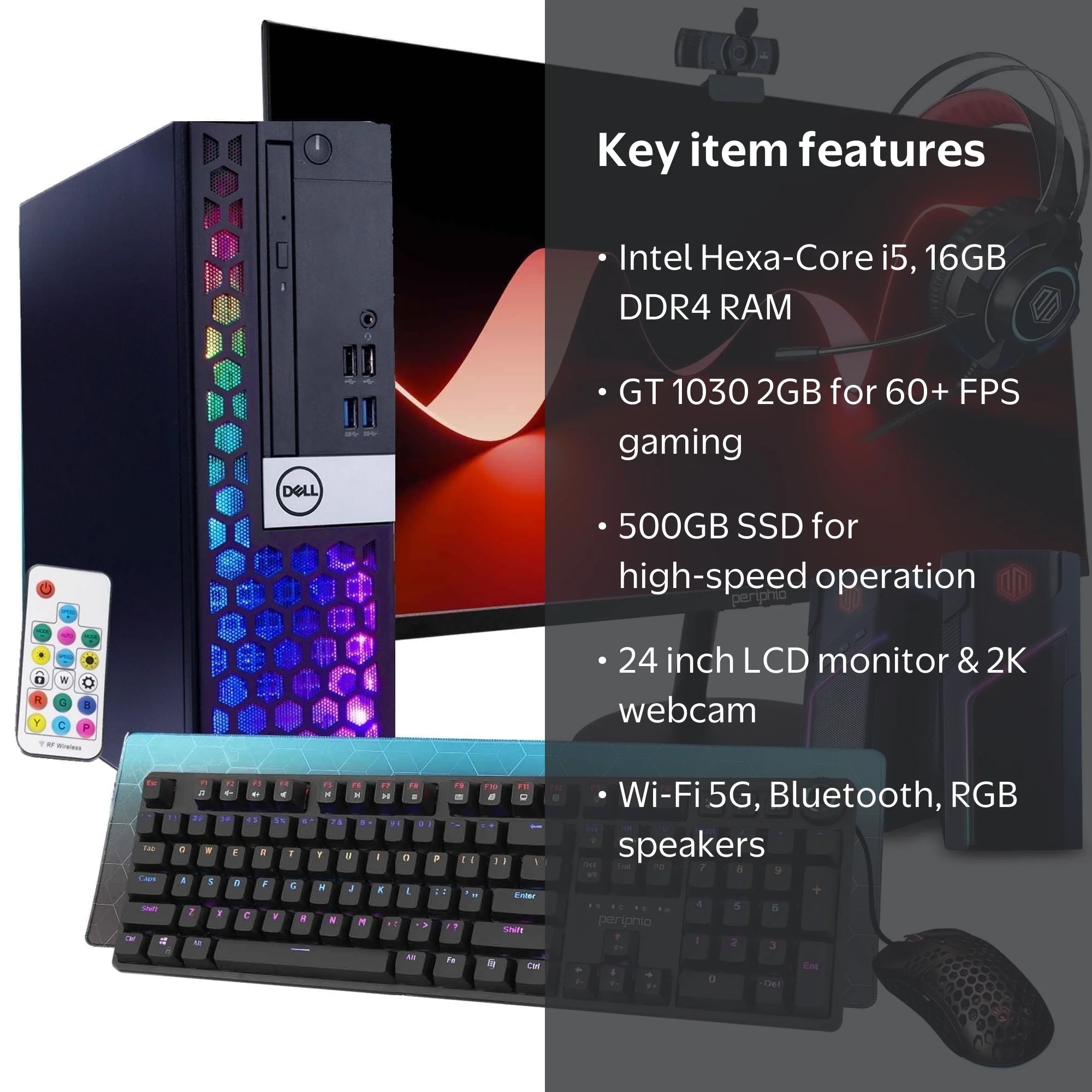 Dell RGB Gaming Desktop Computer, Core i7, GeForce GT 1030 2GB
