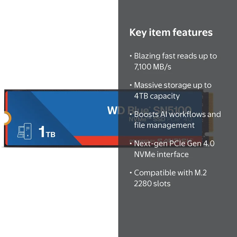 SanDisk, WD Blue SN5100 NVMe SSD, PCIe Gen 4, 1TB M.2 - Walmart.com