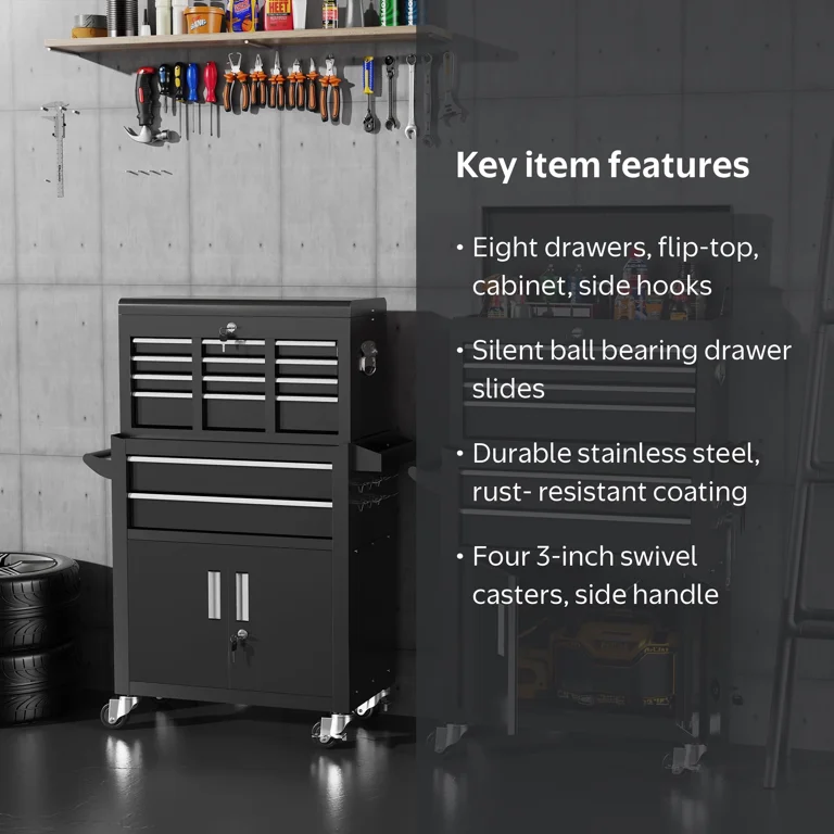 Seizeen 2-IN-1 Metal Tool Box, 8-Drawer, Mobile & Portable Tool Seizeen 2-IN-1 Metal Tool Box, 8-Drawer, Mobile & Portable Tool