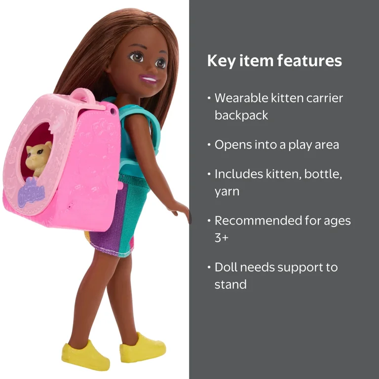 barbie mini cat backpack for dolls Iridescent Chelsea and her friends encourage imaginations to make new discoveries and dream up big adventures Mini Backpack Barbie Backpack With