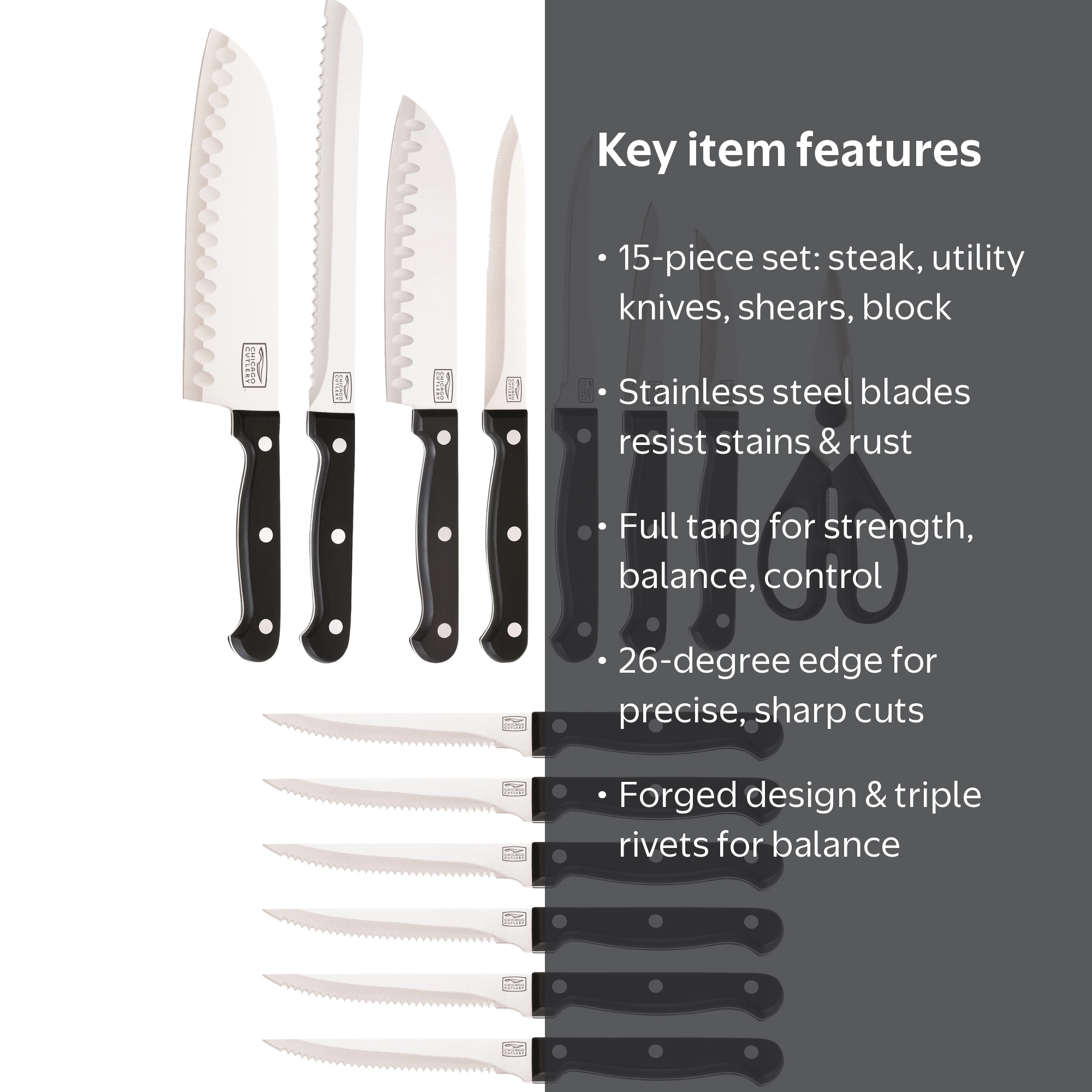 chicago cutlery ナイフセット Chicago Cutlery Stainless 15-Piece Cooking Knife Set with Shears