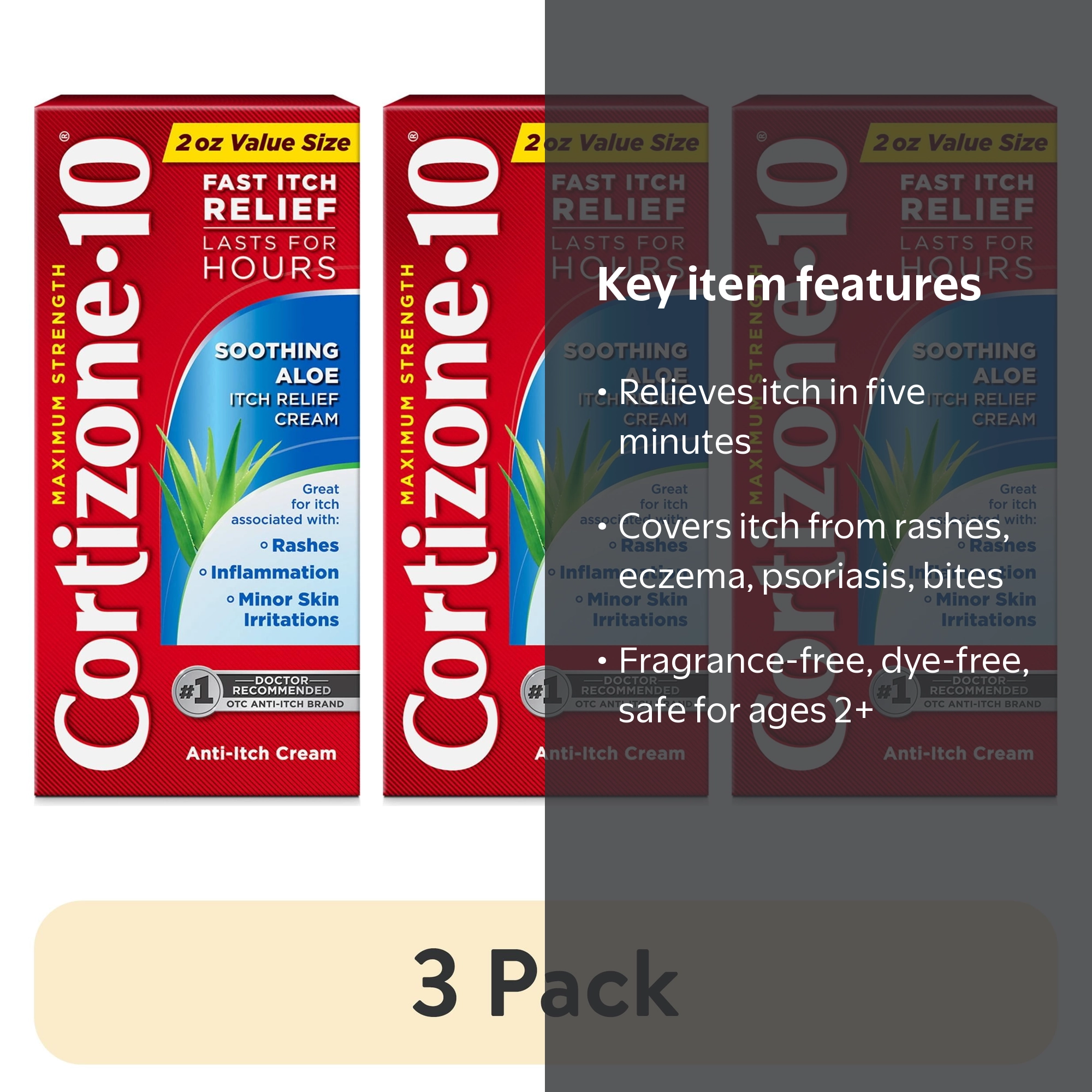 3 pack) Cortizone-10 Maximum Strength Soothing Aloe Itch Relief